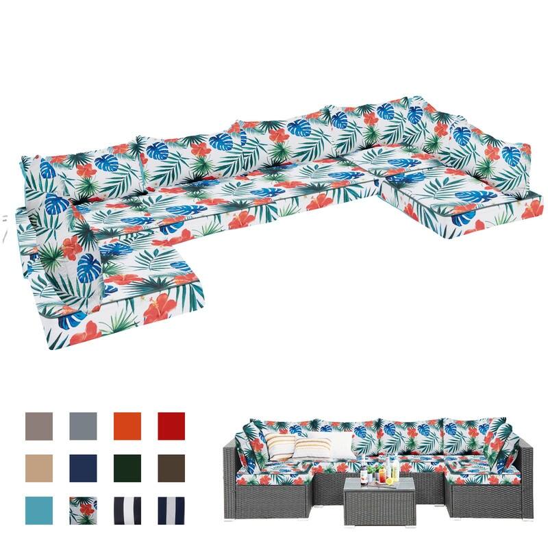 14pcs Outdoor Couch Cushions,4" Waterproof Sectional Rattan Conversation Set Cushions(Only Cushions+Covers,No Sofa) - 14PCS