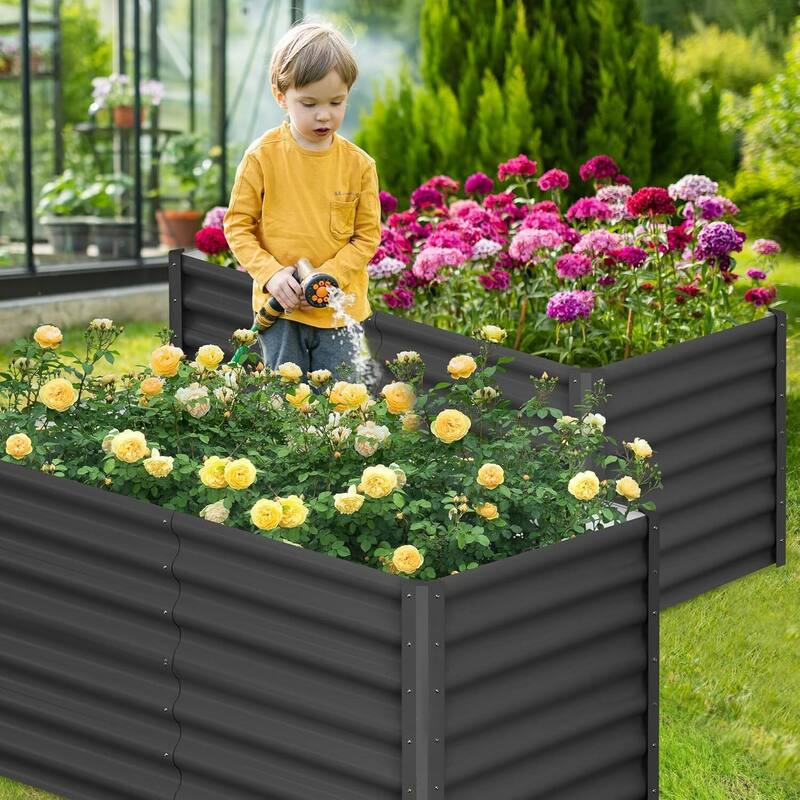 2PCS 6x3x2ft Galvanized Raised Garden Bed, Planter Boxes Outdoor for Vegetables, Herbs, Flowers