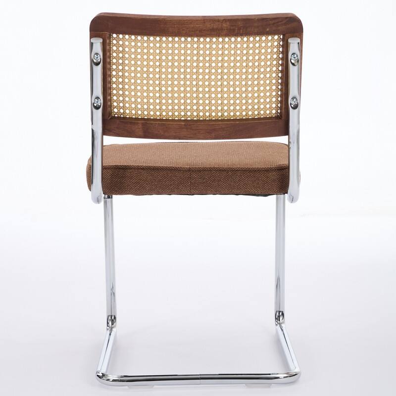 Mid Century Modern Dining Chairs Set of 2, Natural Cane Back & Stainless Chrome Base, Upholstered Rattan Kitchen Chairs