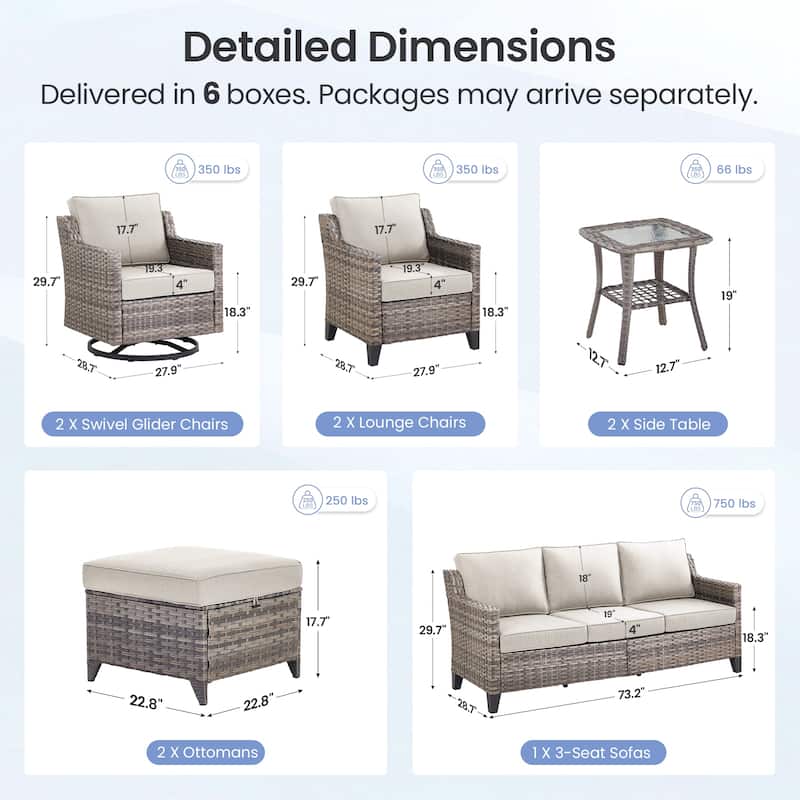 Pocassy Outdoor All-Weather Outdoor Sofa, Swivel Chair, Ottoman Sets