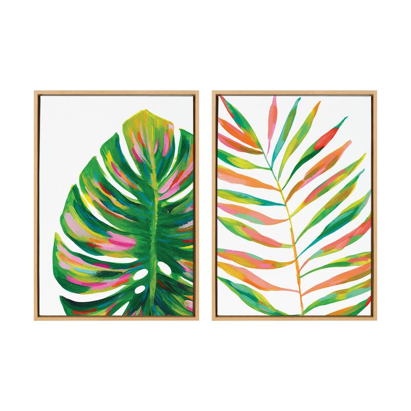 Kate and Laurel Sylvie Monstera Framed Canvas Art Set by Jessi Raulet - 2 Piece Set 18x24 - Brown
