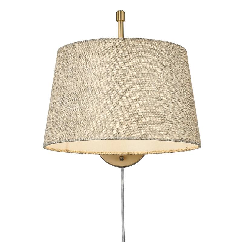 Wry Lighting Ryleigh 1-light Swing Arm in Brushed Champagne Brass and Natural Sisal shade - 1 Light Articulating Wall Sconce