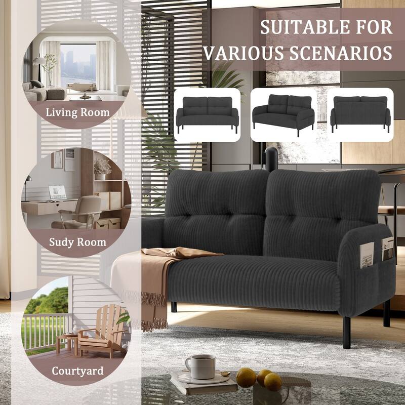 47.24" Corduroy 2-Seater Sofa with Side Pockets