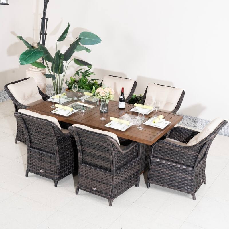 Outdoor 7-piece Furniture Set with Aluminum Fire Pit Table and Ice Bucket