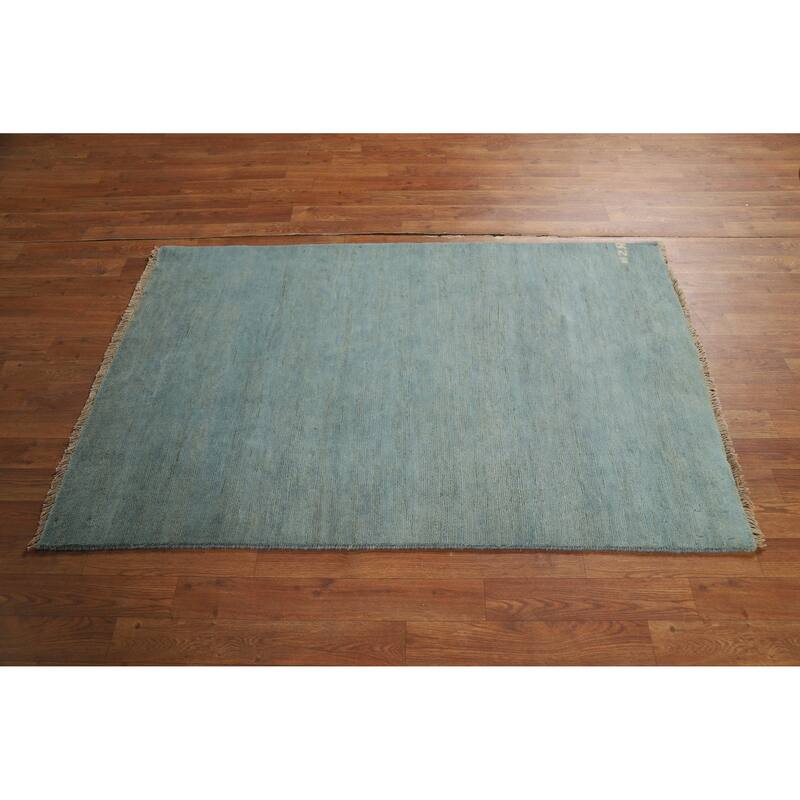Light Blue Modern Gabbeh Oriental Rug Hand-Knotted Wool Carpet - 3'3" x 4'10"