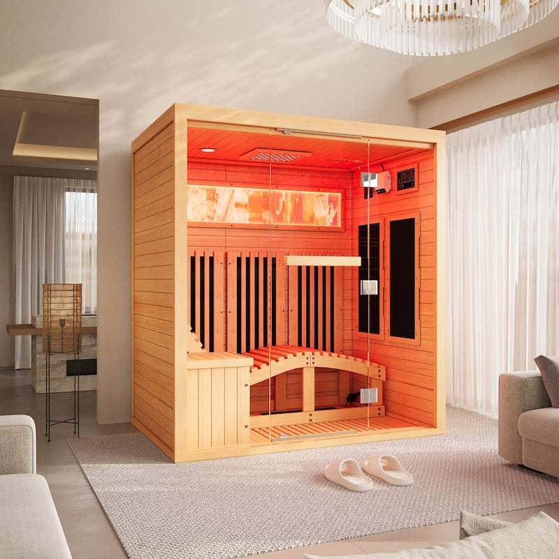 Hemlock Infrared Sauna with Red Light Therapy - Beauty Lamp & 15-Min Fast Warm-Up - Recliner