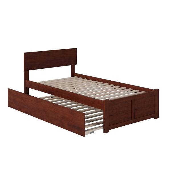 Orlando Twin Platform Bed with Footboard and Twin Trundle in Walnut