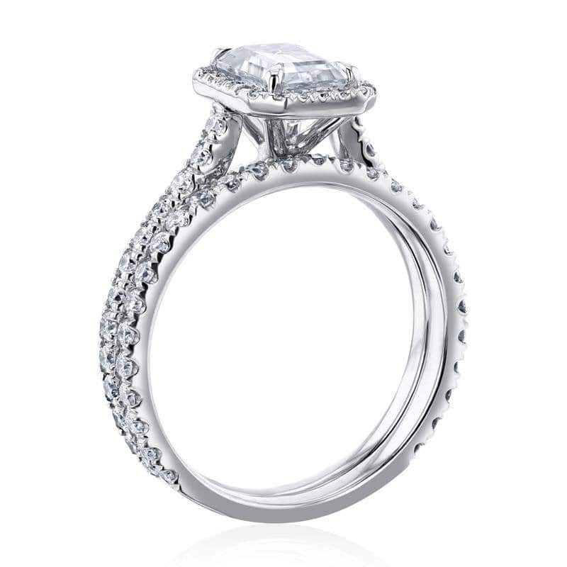 Kobelli 1.85 Carats Moissanite & Lab Grown Diamond 14k Solid Gold Emerald Halo Cathedral Near Eternity Eileen 2pc Bridal Set