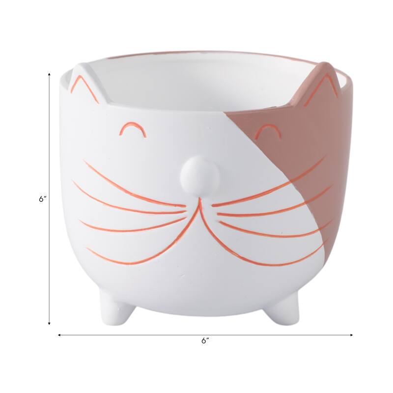 Ceramic Decorative Planter Kitty Whiskers Footed - 6" White/Tan - 6" x 6" x 6"