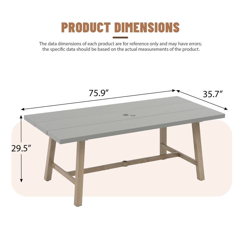 Aluminum Outdoor Dining Table with Umbrella Hole, Weather-Resistant Patio Table for Backyard, Garden, Poolside, and Balcony