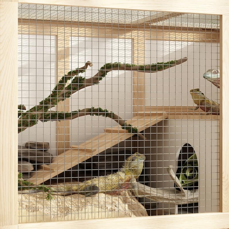 Deluxe Wooden Reptile Cage with Dual Levels and Easy Maintenance