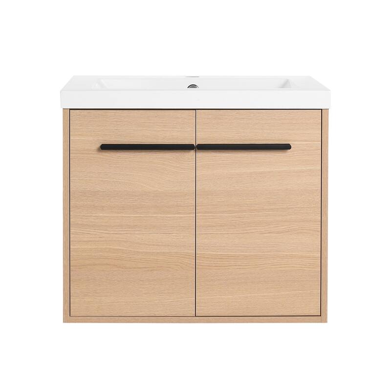 Wood Bathroom Vanity with Resin Sink and 2 Doors