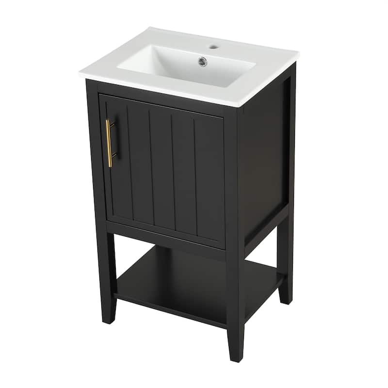 Roomfitters 20" Bathroom Vanity with Sink Soft Closing Door Storage Rack and Open Shelf Compact Modern Design