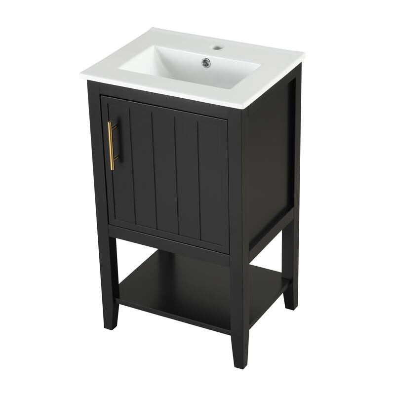 Small Bathroom Vanity with Sink, Bathroom Storage Cabinet with Soft Close Door, Single Vanity with Storage Rack and Open Shelf
