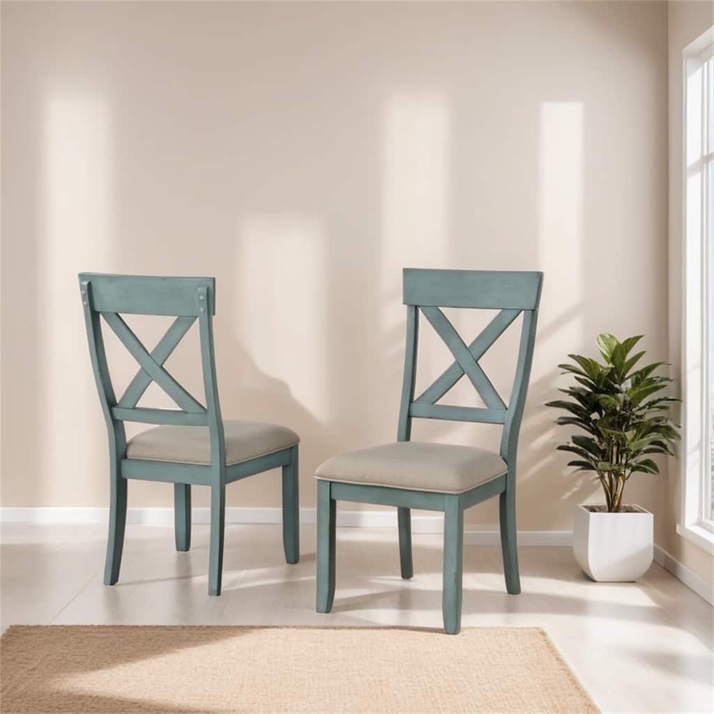 Prato Wood Cross Back Upholstered Dining Chairs,Set Of 2