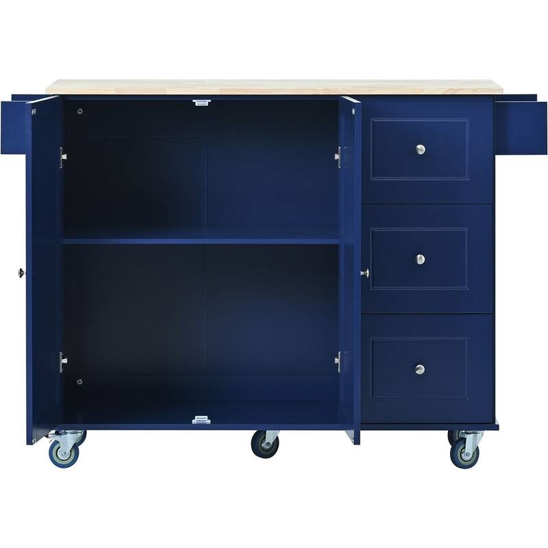 Rolling Mobile Kitchen Island with Wheels Drop Leaf, Solid Wood Top