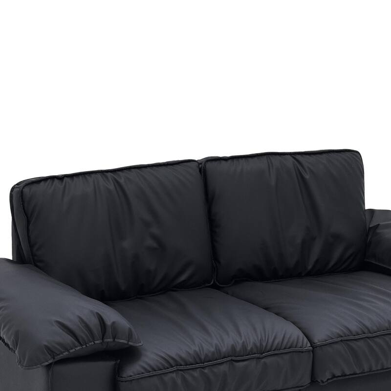 Leather Compact Sofa Couch with Hidden Storage, Minimalist 2-Seater Loveseat Sofa Couch with Pillow Armrests