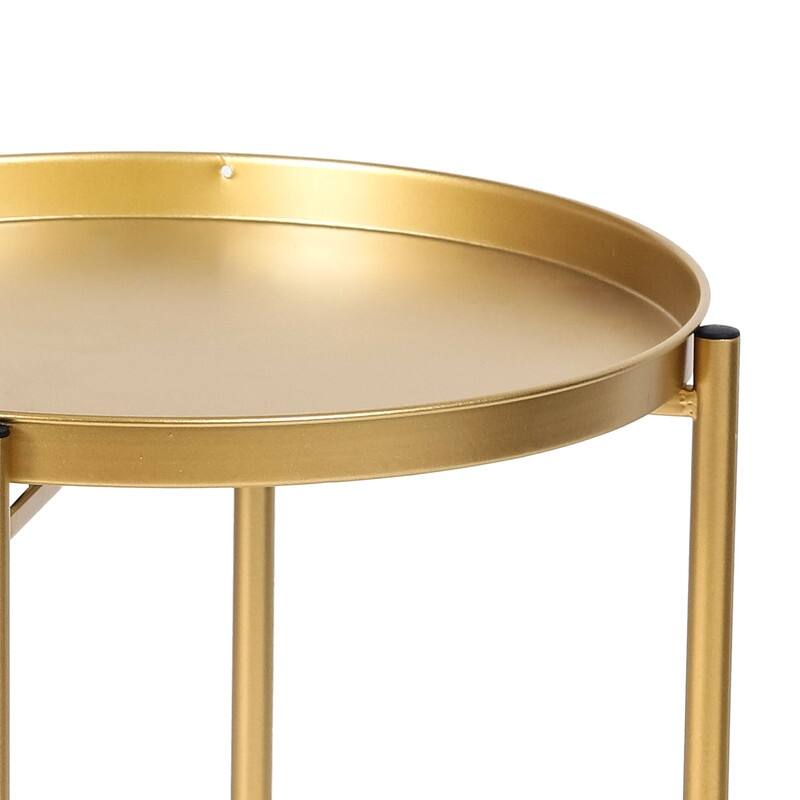 Adeco Gold End Table Metal Waterproof Snack Beside Table Accent Coffee Table - 16.9""(D)x 16.9""(W)x 20.5""(H)