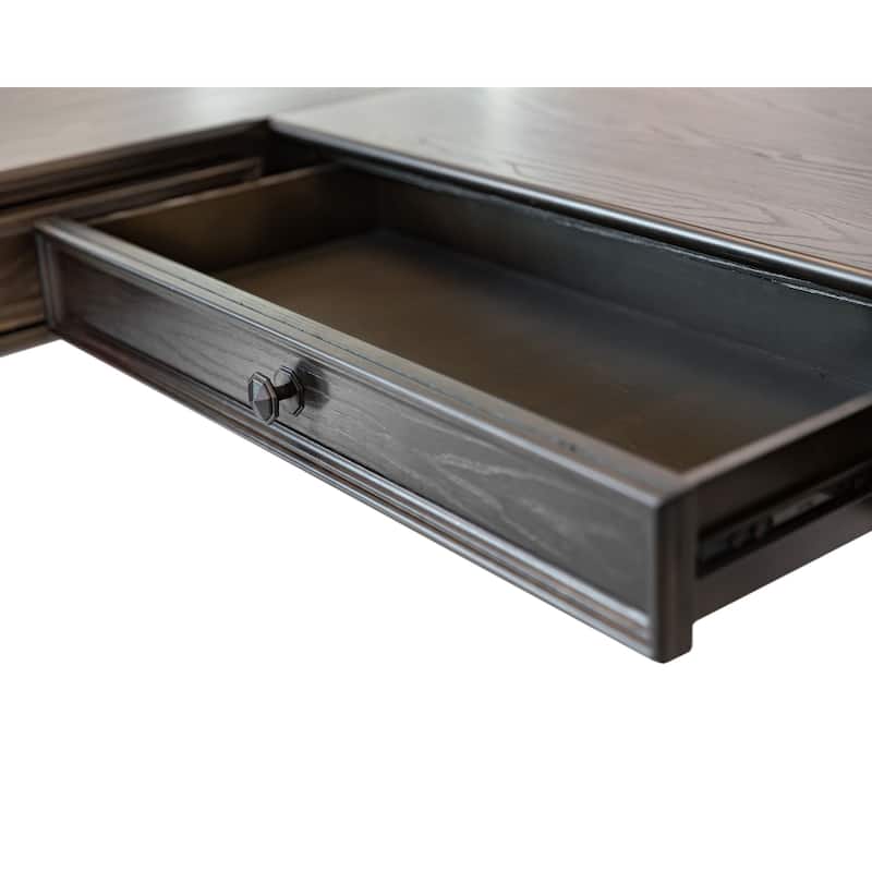 Traditional Electric Sit/Stand L-Desk and Return, Height Adjustable Table, Dark Brown