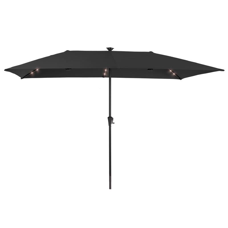 LIVOOSUN 11x7Ft/10x6.5ft LED Large Double-Sided Rectangular Outdoor Patio Market Umbrella with Crank, Navy Blue