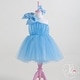 preview thumbnail 9 of 10, Pearl Embroidered One Shoulder Design Special Occasion Dress for Toddler 12 - 18 Months - Blue