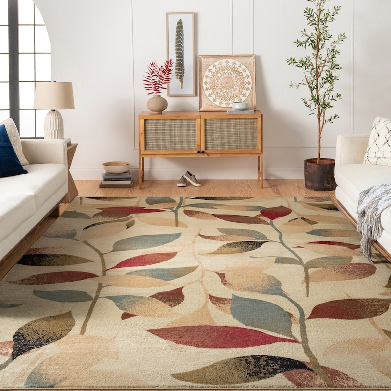 Cloverleaf Contemporary Floral Area Rug - 7'10" x 10'10" - Beige