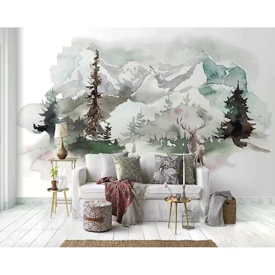 GK Wall Design Forest Winterscape Horned Deer Nordic Peel&Stick Wallpaper