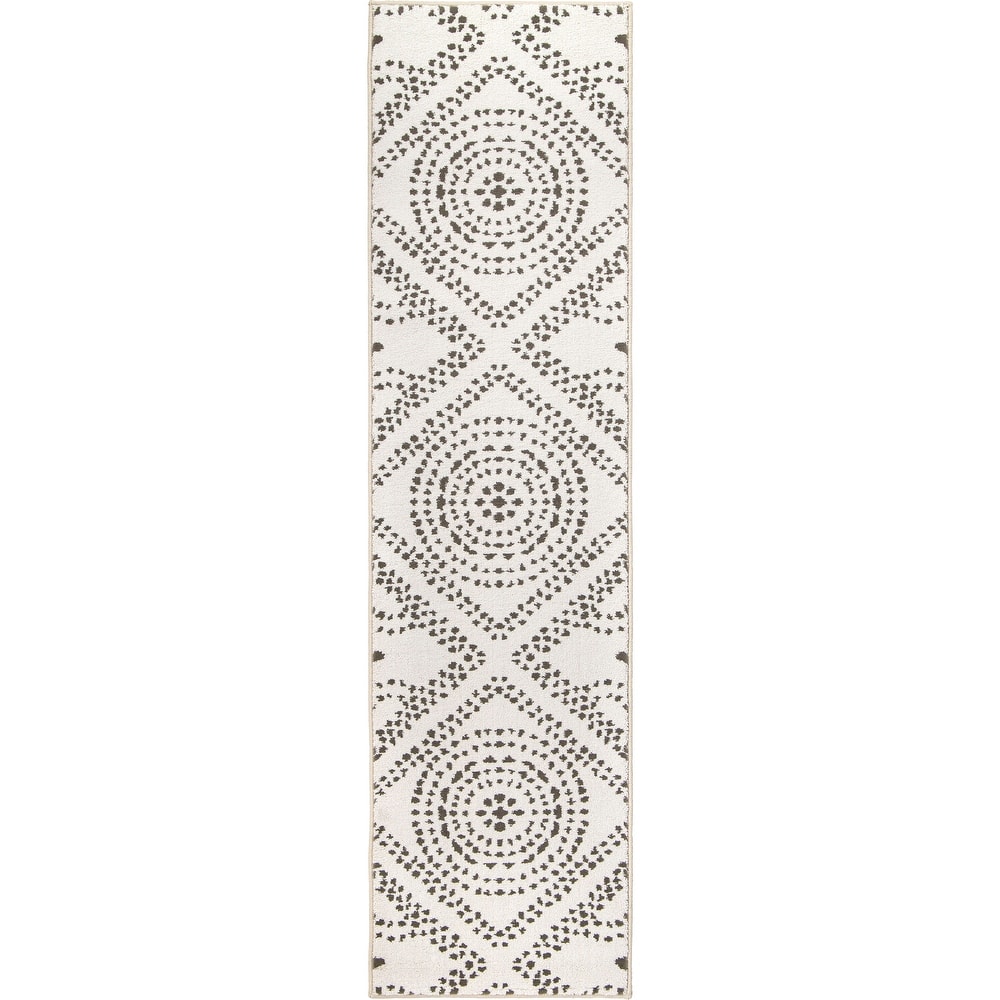 My Texas House Saltillo Natural White Floral Area Rug