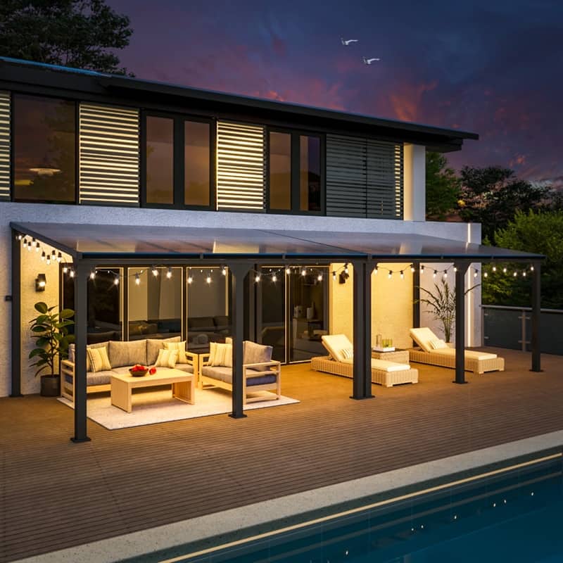 Hardtop Outdoor Gazebo Pergola Aluminum Framed with Sloping Pitched Roof for Garden, Patio, Backyard