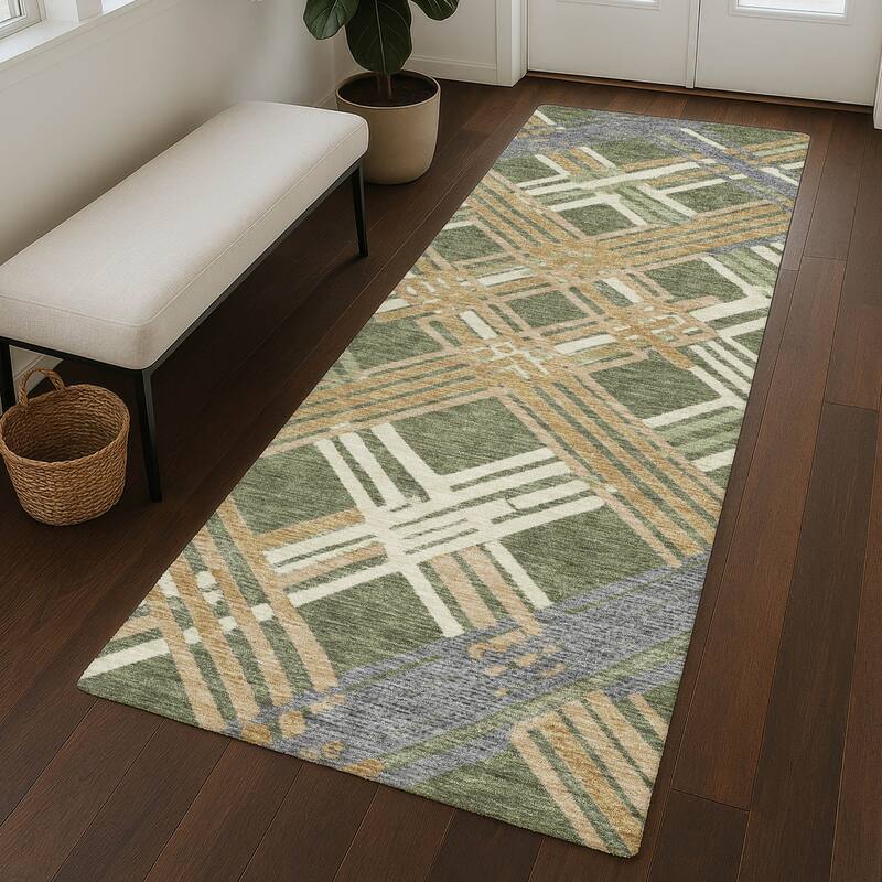 Machine Washable Indoor/ Outdoor Modern Trellis Chantille Rug