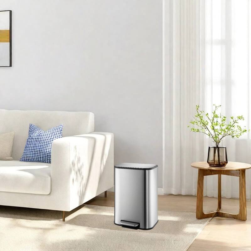 3.2 Gallon Bathroom Trash Can with Lid, 12L Stainless Steel Small Step Waste Bin