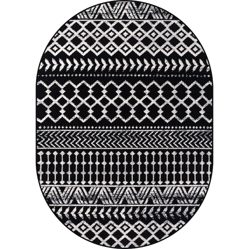 Beverly Rug Diamond Moroccan Bohemian Trellis Indoor Area Rug - 5R - Black