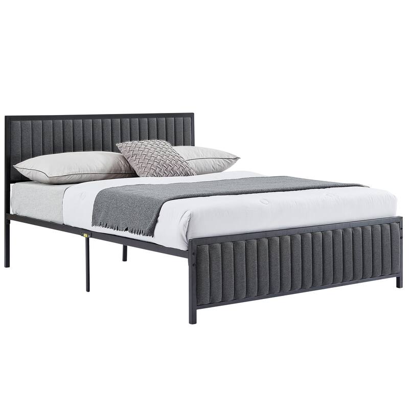 Javlergo Bed Frames with Upholstered Tufted Headboard and Footboard, Heavy Duty Steel Slats Platform, No Box Spring Needed