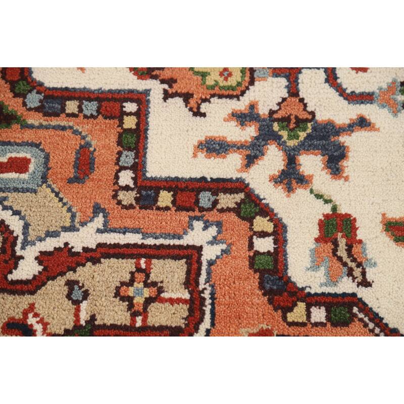 Hand Knotted Oriental 100% Wool Carpet Traditional Medallion Beige & Ivories Heriz (serapi) Area Rug - 11' 9'' X 8' 6''