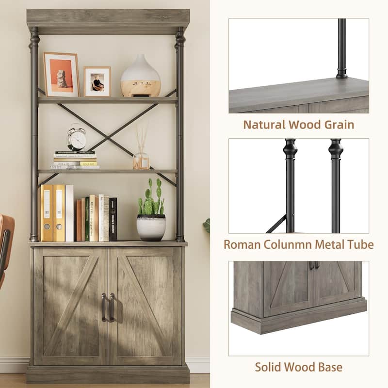 73''H Industrial Floor Standing Bookcase with Doors 5 Story Display Storage