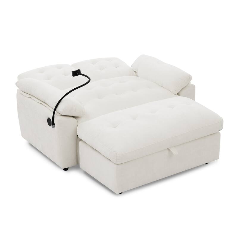 Double Recliner Chair with Adjustable Backrest, Storage Ottoman, USB Port & Phone Stand