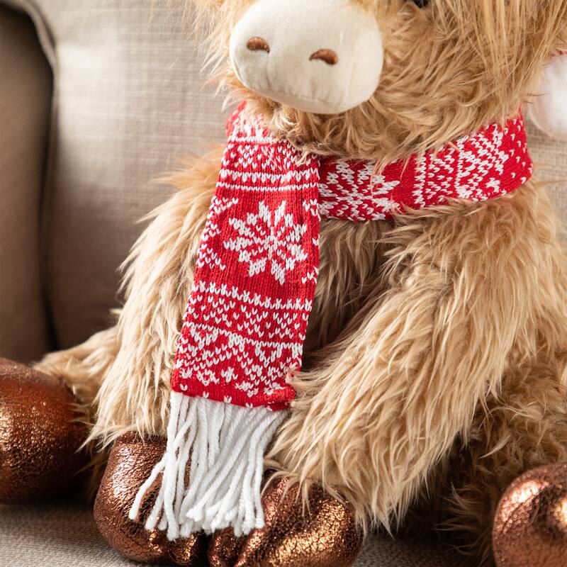 Glitzhome Fabric Christmas Yeti Snowman Highland Cow Shelf Sitters or Standing Figurines Decor