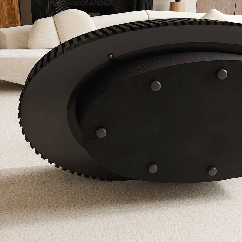 47'' Oval Coffee Table with Storage Solid Wood Veneered Modern Coffee Table - Black