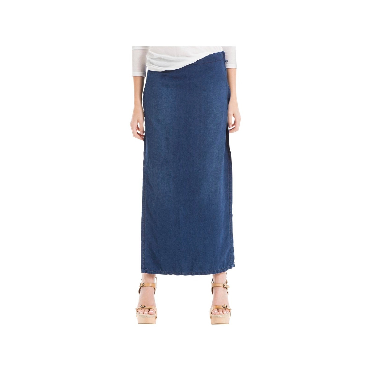 denim wrap maxi skirt