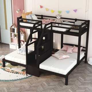 Twin Over Twin & Twin Triple Bunk Bed with Staircase & Drawer