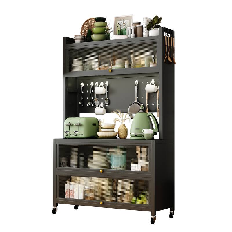 5 Tier Mobile Kitchen Cart, Kitchen Island with Vertical Storage, Kitchen Pantry Storage Cabinet with DIY Hole Board