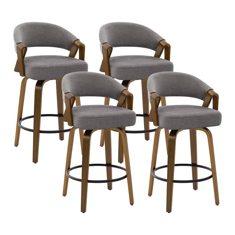 Mid-Century Upholstered Swivel Bar Stool/ Counter Stools with Curved Back - 37.5"H x 20.9"W x 19.9"D