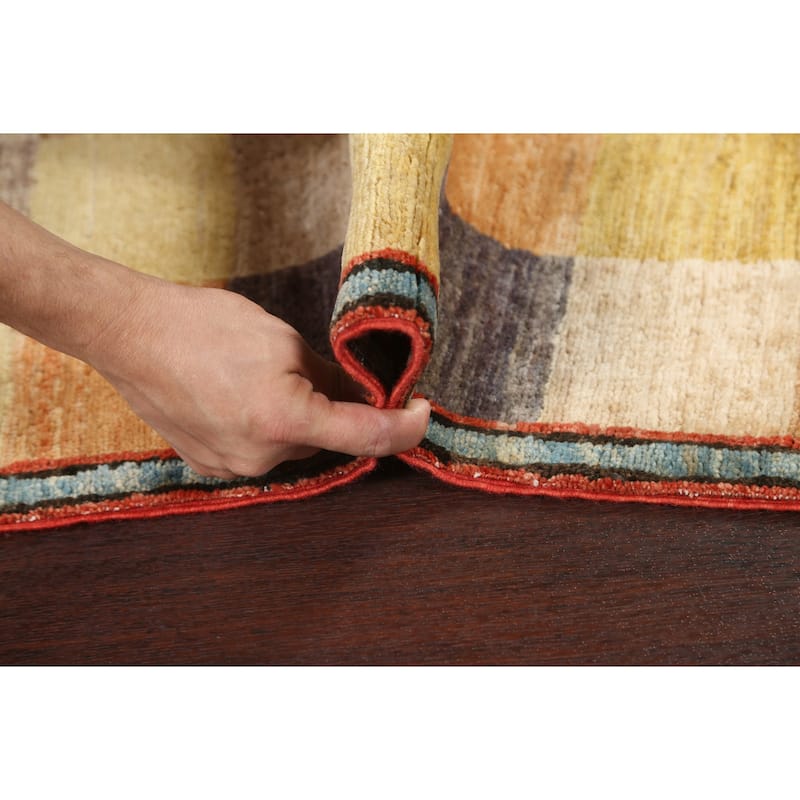 Checkered Gabbeh Kashkoli Oriental Area Rug Hand-knotted Wool Carpet - 3'11" x 5'7"