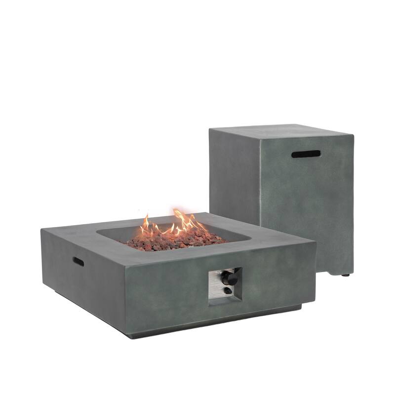 COSIEST 2-Piece Outdoor Square Green Patio Fire Table With Tank Cover