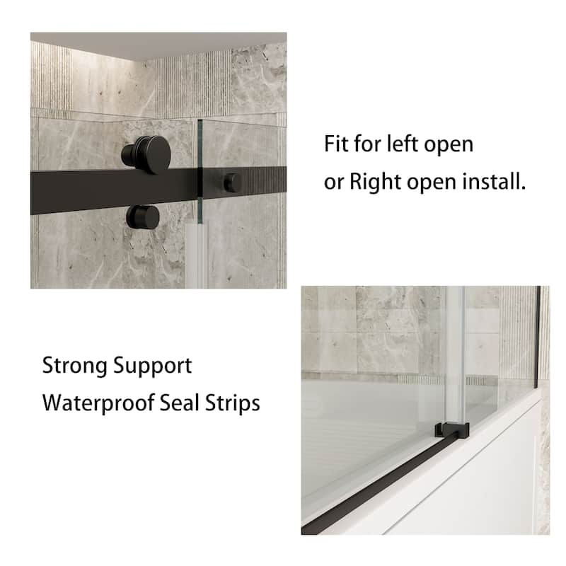 60''W Glass Frameless Shower Door, Shower Sliding Door in Black/Chrome