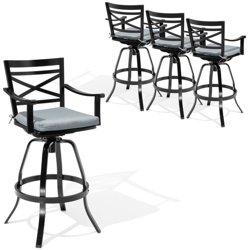 Outdoor Bar Stools Patio Cast Aluminum Swivel Barstools with Sunbrella Cushion - CAST MIST - 4PC