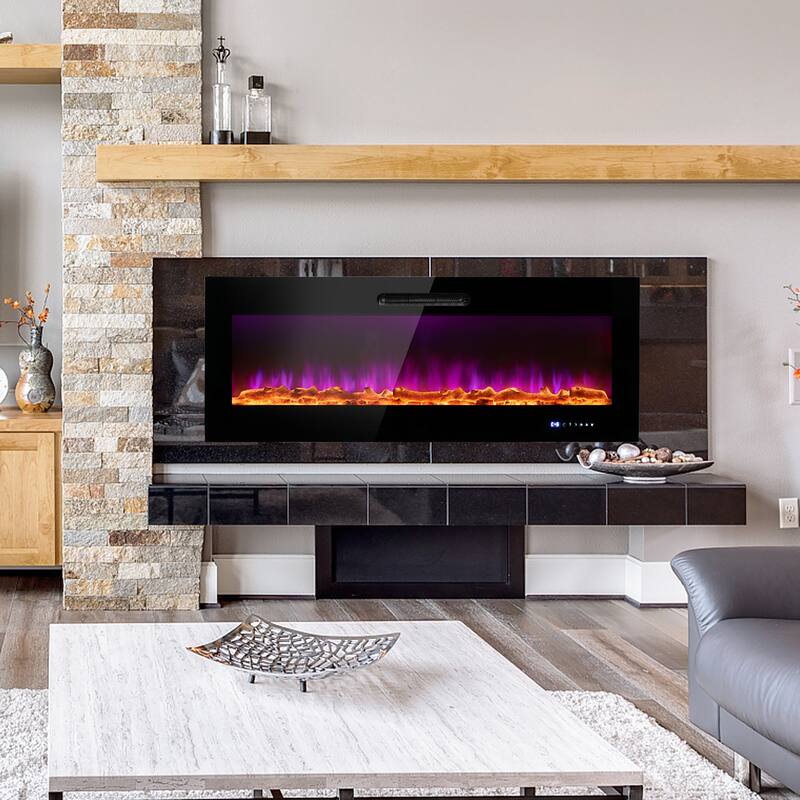 Costway 50''\60'' Electric Fireplace Recessed Wall Mounted Heater