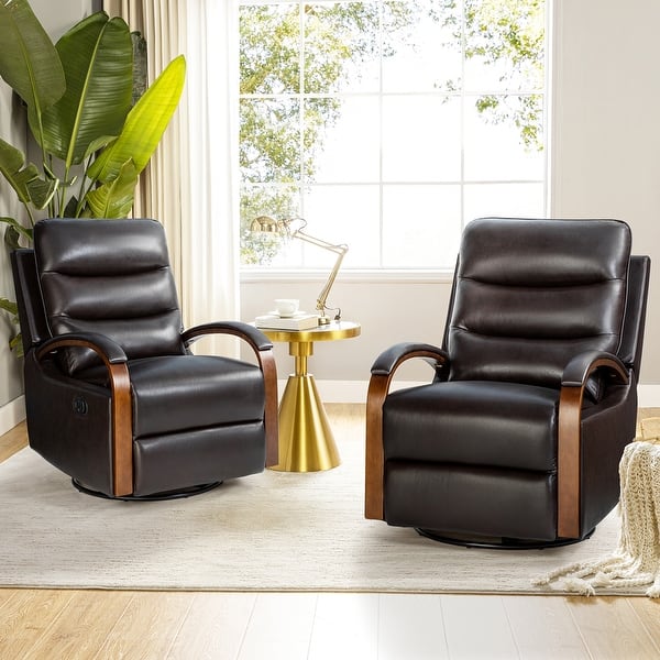 Leopold Genuine Leather Swivel Rocking Manual Recliner Chair with