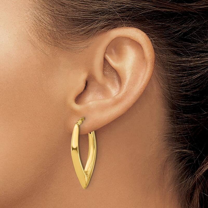 Curata 14k Yellow Gold Polished Pointed Oval Hoop Earrings - 34.3x17.5mm
