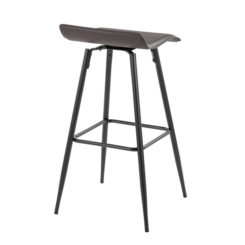 Ale 30" Contemporary Fixed-Height Bar Stool In Black Steel And Grey Faux Leather By Lumisource - Set Of 2
